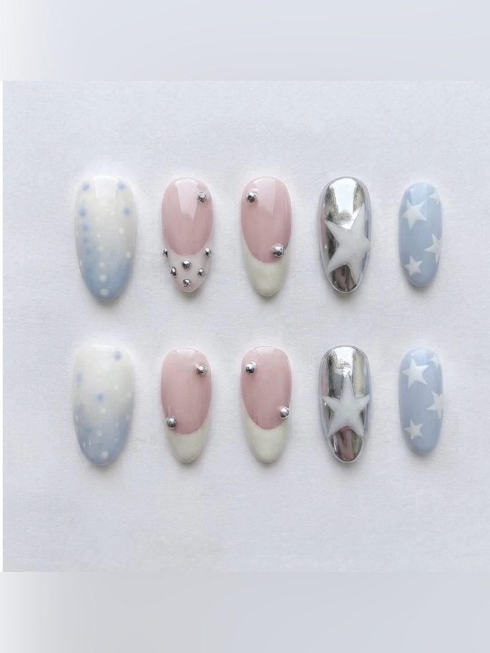 Pastel Pink & Baby Blue Star Accent Press-On Nails